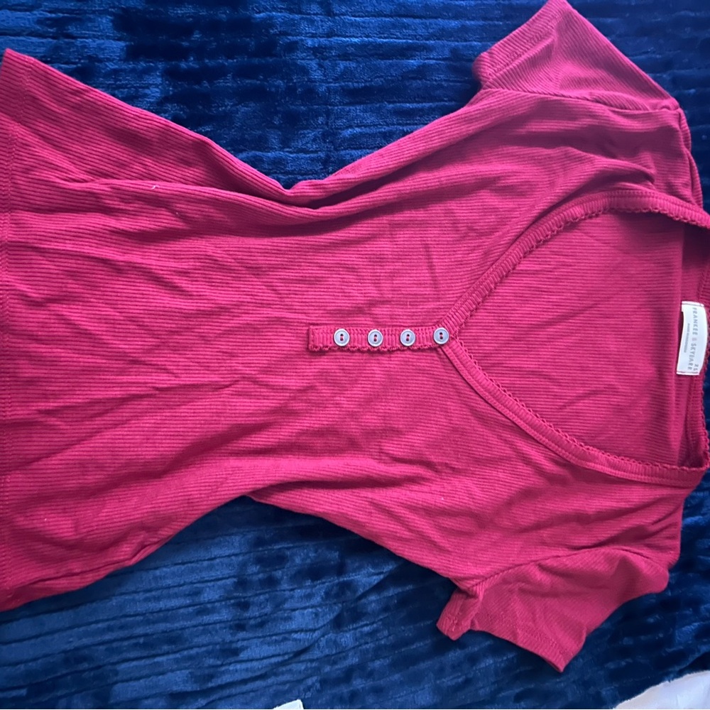 Red Button-Up Ribbed Top
